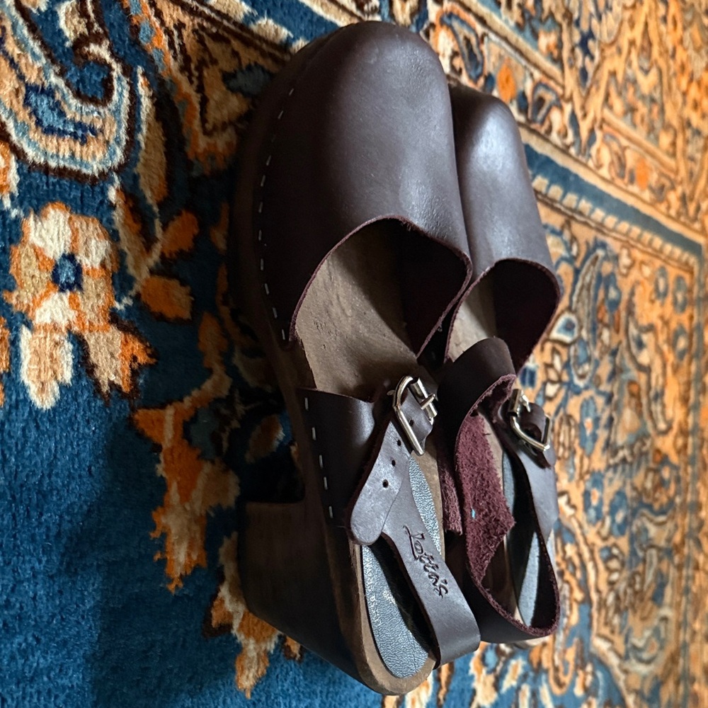 Like New Lotta from Stockholm Stylish Burgundy Leather Mary Jane Style Clogs - Picture 2 of 6
